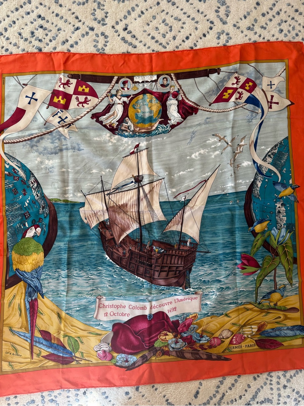 Hermes 'Christophe Colomb decouvre l'Amerique' Silk Scarf